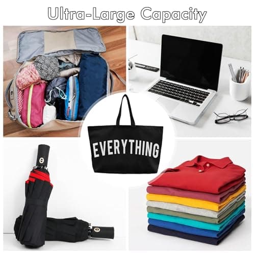 InfiniZer Black Tote Bag For Women Extra Large Canvas Beach Bag Durable Foldable Shopping Bags Perfect For College School Work Travel Gym Shopping — view 6