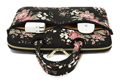 kayond Black Chinese Rose Patten Canvas Laptop Shoulder Messenger Bag Case Sleeve for 15-15.6Inch Laptop and Macbook Pro 15.4 (15-15.6 inch, Black Chinese Rose) — view 6