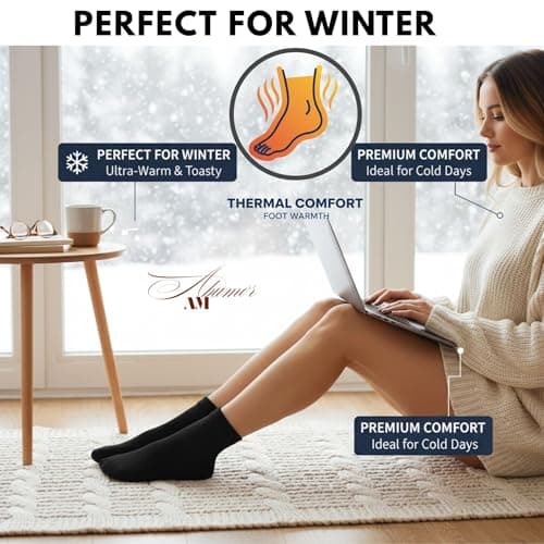 ABUMOR® 3Pairs Winter Thermals Ladies Thermal Socks, Black, Size 4-7, Cold Weather Protection -25°C, 8 Pack (4-7 BLK 3P) — view 3