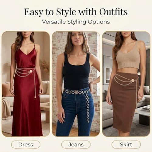 TZMFHD 3pcs Gold Chain Belt, Chain Belts for Women with Adjustable Design, Elegant Gold Waist Chain for Dresses and Jeans, Versatile Fashion Accessory for Party Wear and Daily Outfits — view 5