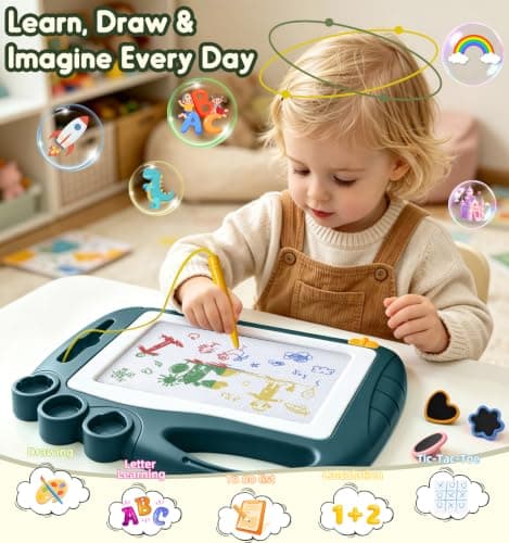 AiTuiTui Magnetic Drawing Board Travel Size, Erasable Doodle Sketching Writing Pad Travel Games for Kids in Car, Early Education Learning Skill Development Toy for Girls Age 3 4 5 Year Old, Dark Green — view 2