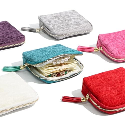 [Avejjbaey] Travel Jewelry Box Small Case Organizer Velvet Jewelry Storage Bag Jewelry Pouch Bag Birthday Gift Travel Case Organizer, maroon red — view 3