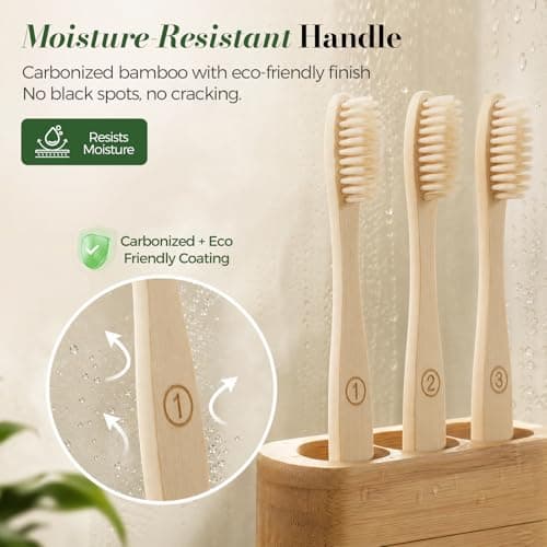 Oralphi Bamboo Toothbrushes 12 Pack, Soft Bristle Toothbrush for Adults Sensitive Gums, BPA Free Non Plastic Natural Toothbrush Travel Kit, Eco Friendly Wooden Toothbrush — view 5