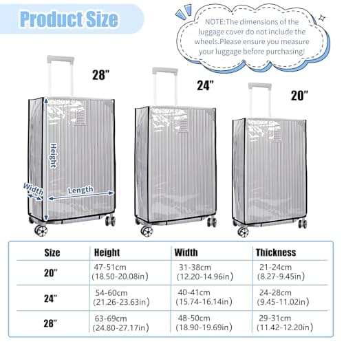 MAOMUN 3 PCS Clear Suitcase Cover with 3 Luggage Tags, Waterproof PVC Suitcase Covers Protectors Luggage Covers for Suitcases 20/24/28inch, Dustproof Luggages Cover for Travel Business Daily Using — view 2