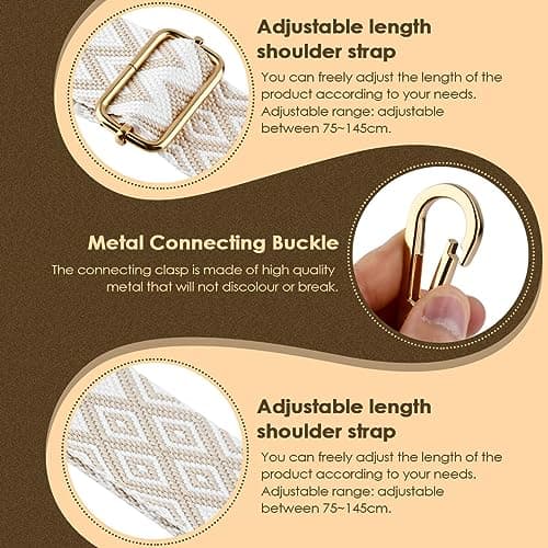 CENBEN 2PCS Bag Straps for Handbags, Crossbody Bag Strap with Metal Swivel Hooks, Adjustable Replacement Shoulder Strap Wide Handbag Straps for Crossbody Bag, Luggage, Laptop and Duffle(Black & Beige) — view 3