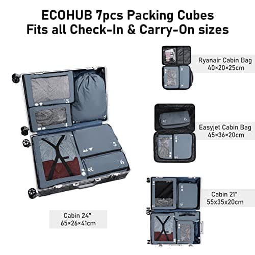 ECOHUB Packing Cubes for Suitcase 7 PCS Travel Organiser Packing Bags Recycled PET Eco Friendly Travel Accessories Shoes Bags Storage Bag Luggage Organiser Pouch(Grey) — view 6