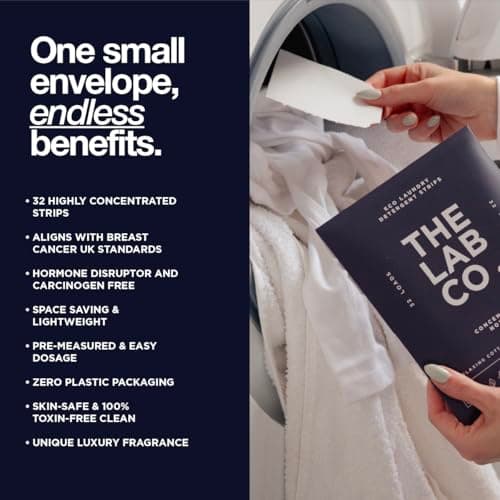 The Lab Co. Laundry Detergent Strips Washing Sheets | Eco Ultra-Concentrated | Non-Bio for Sensitive Skin | Non-Toxic Fragrance | EDC-Free | Lab-Tested | Relaxing Cotton Lavender Jasmine | 32 Loads — view 6