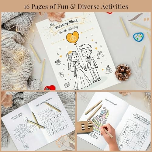 Pack of 12 Kids Wedding Activity Packs – Includes Wedding Colouring Books for Children, Crayons, Gift Bags – Fun Party Favours and Games to Keep Little Guests Entertained – Unique Favours for Guests — view 5