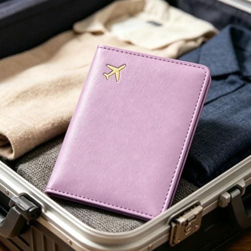 Pebipoo Passport Holder Travel Wallet,Boarding Pass and ID Card Leather Passport Wallet for Women and Men (Purple) — view 5