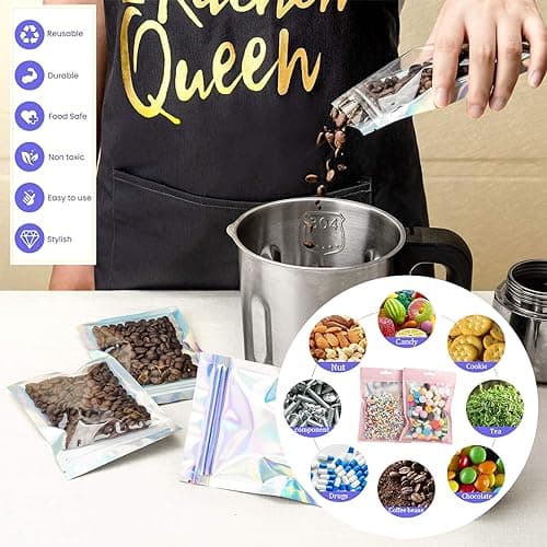 YAAVAAW Silver Foil Ziplock Bags Medium Smell Proof Bag Mylar Holographic Packaging Bags, 20pcs Resealable Storage Pouches Grip Seal Clear Plastic for Food Storage, Jewelry, 6.3x9.5inch(16x24cm) — view 5