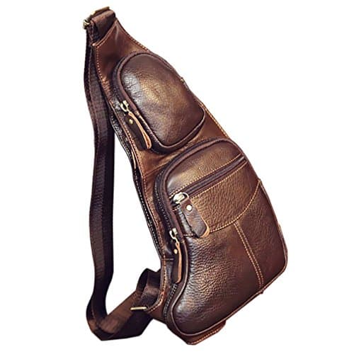 Xieben Leather Sling Backpack Crossbody Chest Bag Pack for Men Women Travel Outdoor Sports Hiking Camping Shoulder Day Pack Daypack Coffee