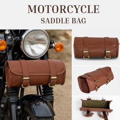 Genuine Goat Leather Vintage Motorcycle 2 Strap Buckle Closure Tool Brown Bag Quick Release Clasp Reinforced for Handlebars,Forks, Sissy Bar - 10" Christmas New Year Gift Idea — view 3