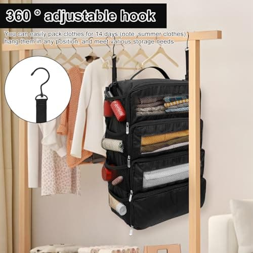 600D Oxford Cloth Hanging Travel Organizer 37x22.8x50cm Waterproof Tear Resistant Suitcase Organiser Bags Luggage Packing Cubes for Wardrobe Storage Business Trip Camping Adventure Vacation(black) — view 5