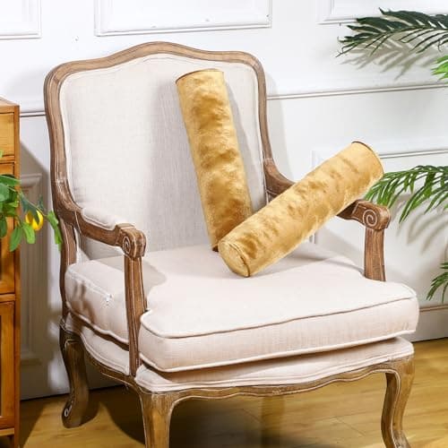 Qinyoung Luxury Velvet Round Pillowcase 17 Inches - Cervical Neck Roll for House Home Decor - Cylindrical Bolster Cushion (Gold, 2 Pcs) — view 3