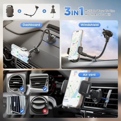 doenci Car Phone Holder, Super Suction Cup & 9 Inch Flexible Gooseneck Arm — view 5