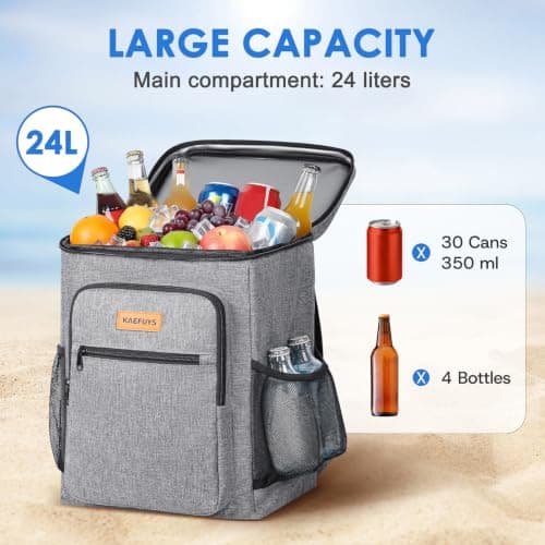 24L Insulated Soft-Sided Cooler Backpack for Camping Beach Picnic & Travel — view 2