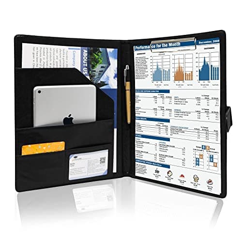 GraduatePro A4 Clipboard Folder with Storage Leather Waterproof Magnetic Conference Presenter Document Business Organizer Sleeves Black