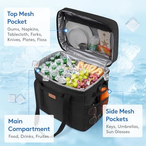 Lifewit 40L Soft Cooler Bag with Liner, Large Insulated Picnic Bag, Black — view 5