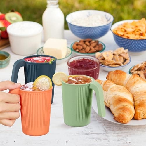 8-Pack 350ML Reusable Plastic Cups with Handles, Unbreakable Shatterproof Tumblers - Plastic Cups Stackable for Hot/Cold Drinks, Freezer & Dishwasher Safe, Multi-Color for Travel, Camping, Parties — view 5