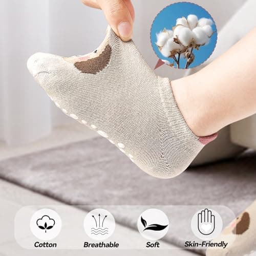 ELUTONG Toddler Non Slip Animal Cartoon Anti Skid Socks - 6 Pairs Grip Ankle Socks for 1-3 Years Baby Boys & Girls — view 4