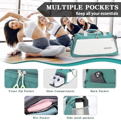 Large Gym Bag Duffle Bag with Shoes Compartment for Women Men, Green — view 3