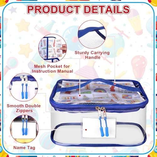 8 Packs Clear Toy Storage Bag with Name Tag, Waterproof Travel PVC Toy Organizer Case with Handles Toy Pouch for Building Blocks Puzzle — view 3