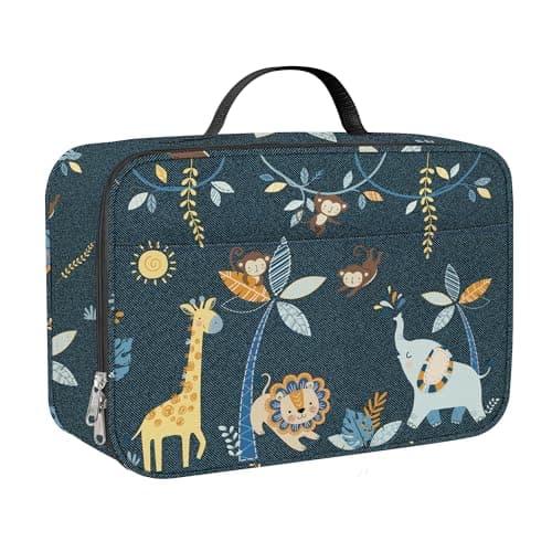 Clastyle Forest Animal Insulated Kids Lunch Bag Leaf Large Thermal Cooler Bag for Boy Picnic School Toddler Lunch Box Tote,Black