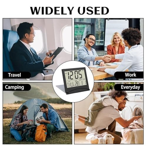 Digital LCD Travel Alarm Clock Small Folding Date Day Calendar Temperature — view 4