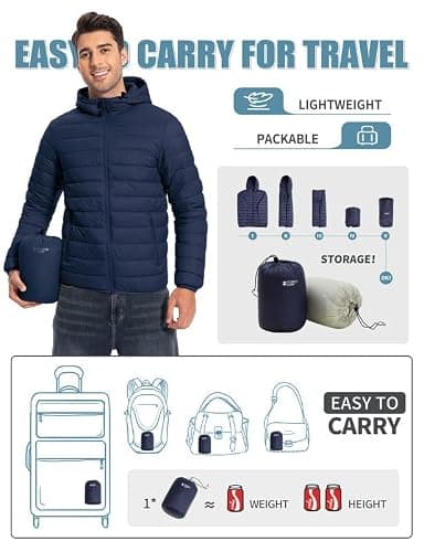 Pioneer Camp Mens Lightweight Puffer Jacket Warm Winter Coat Packable — view 2