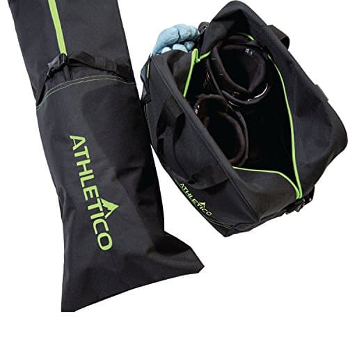 Athletico Two-Piece Ski and Boot Bag Combo | Store & Transport Skis Up to 200 CM and Boots Up To Size 13 | Includes 1 Ski Bag & 1 Ski Boot Bag (Black with Green Trim) — view 4