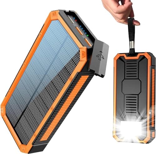 Solar Charger Power Bank 20000mAh, Portable Solar Panel Charger with Bright LEDs & 4 USB Outputs, Quick Charging Solar Phone Charger Battery Pack for Smartphone Tablets Camping Outdoor (Black)