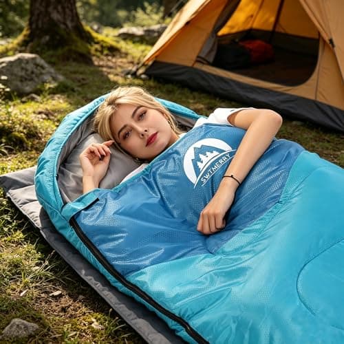 Sleeping Bag 3 Seasons (Summer, Spring, Fall) Warm & Cool Weather - Lightweight,Waterproof Indoor & Outdoor Use for Kids, Teens & Adults for Camping Hiking, Backpacking and Survival (Sky Blue) — view 4