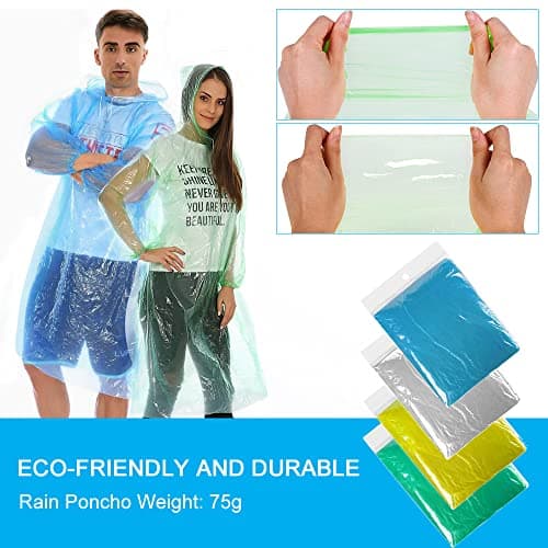 4 Pack Disposable Rain Ponchos, Waterproof Ponchos Adults Rain Poncho Emergency Waterproof Rain Coat Poncho with Drawstring and Hood, Suitable for Festivals, Camping, Hiking and Everyday Commute — view 5