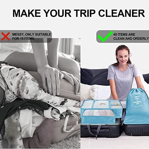 Jsdoin Packing Cubes for Suitcase,9 PCS Travel Luggage Packing Cubes for Backpack, Waterproof Essentials Suitcase Organiser Bags, Travel Accessories (Blue) — view 6