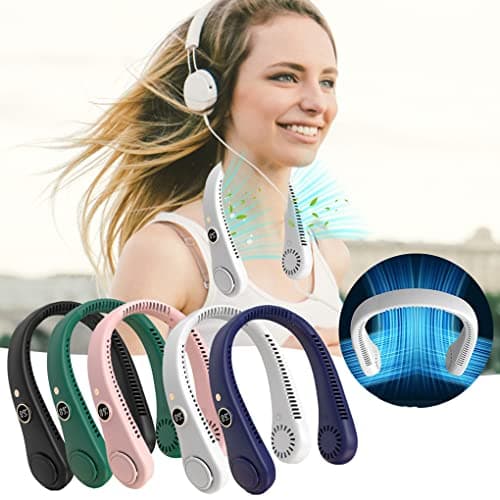 GALER Neck Fan, Portable Rechargeable, Bladeless Neck Fan LED Display Mini 360° Cooling Personal Fans, 5 Speed Leafless Hanging USB Wearable Fans for Women Men Home Office Travel (Blue+) — view 4