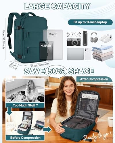 SZLX Vacuum Backpack Travel Bag with Pump, New Ryanair Cabin Size Bag 40x30x20 Backpack Wizz air, Large Travel Backpack Women Men Carry On Casual Daypack Fit 14 Inch Laptop with Shoes Compartment — view 5