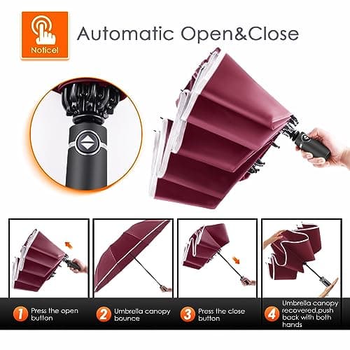 Bodyguard Inverted Umbrella Large Windproof Umbrellas for Rain Sun Travel Umbrella Compact with Reflective Stripe, Burgundy-46 IN — view 6