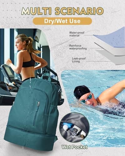 VENATIN Gym Backpack for Women Men,Lightweight Gym Bag with Shoes Compartment & Wet Pocket, Waterproof Backpack swimming bag Sports Travel Casual Daypack,Peacock Blue — view 6