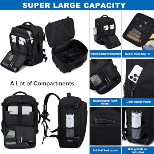 WENIG Ryanair Cabin Bags 40x30x20 Underseat 24L Small Travel Backpack Cabin Size Rucksack for Plane Hand Luggage Backpack Flight Bag Ryan Air Cabin Bag Fit 14 Inch Laptop with USB Charging Port-Black — view 3