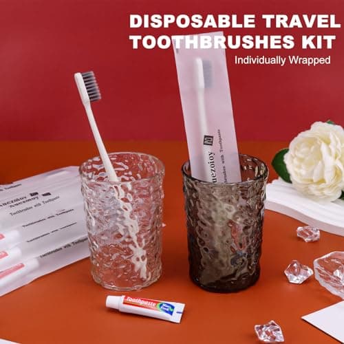 Hotel Toothbrush Set,60Pack Apricot Travel Toothbrush Set Individually Wrapped Disposable Toothbrushes and Toothpaste for Hotel,Homeless,Nursing Home,Charity — view 6