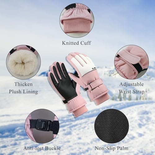 Andiker Ski Gloves Women, Warm Windproof Waterproof Thermal Glove with Thick Plush Lining Simple Stylish Winter Gloves for Women Skiing Hiking Cycling (Purple) — view 3