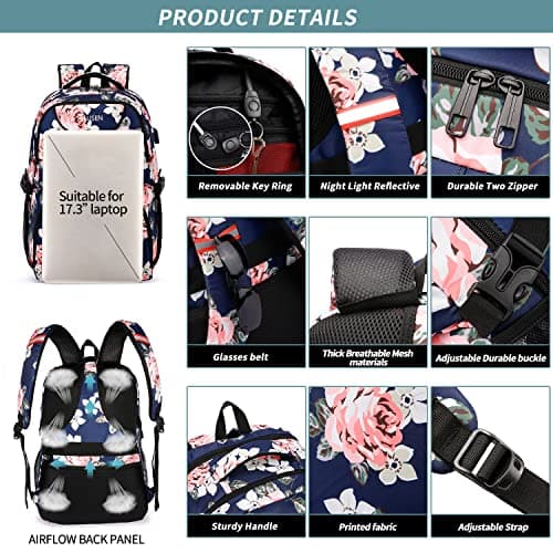 Travel Laptop Backpack for Women,Lunch Backpack Extra Large Business Work Backpack with Insulated Cooler Compartment,Water Resistant 17 Inch Computer Rucksack with USB Charging Port College School Bag — view 5