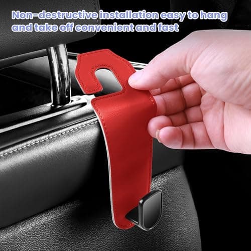Upgrade 2 Pack Car Seat Headrest Hook,Car Seat Storage Hanger, Stylish Seat Organizer Hooks for Purses, Bags, Coats, Umbrellas (red) — view 5