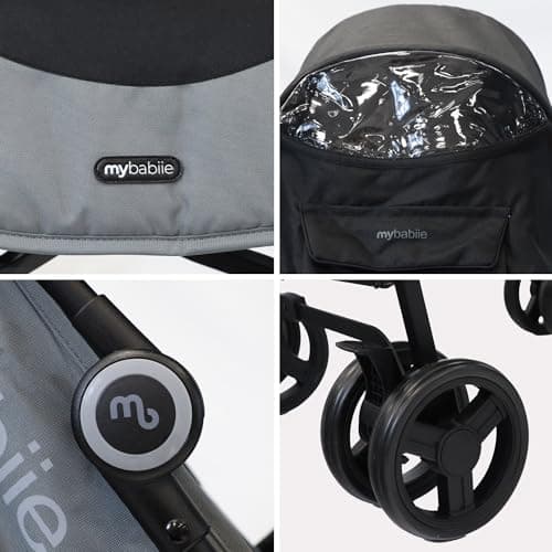 My Babiie MB02 Plus Stroller - from Birth to 4 Years (22kg), Lightweight & Compact Umbrella Fold, Travel Buggy for Toddlers, Pushchair Includes Cup Holder and Rain Cover - Black & Grey — view 6