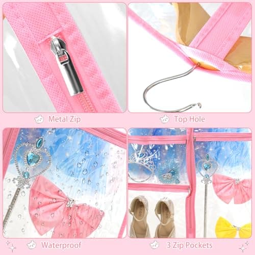 4 Pack Clear Dance Garment Bags 40" Dance Costume Bags with 3 Pockets,Pink — view 6