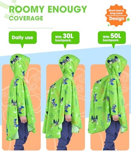 WAWSAM Kids Poncho Waterproof - Green game Rain Poncho for Boys - Lightweight Hooded Raincoat with Storage Bag - Portable Rainwear for School & Travel — view 3