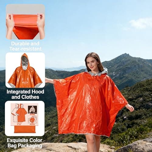 Wihozte Emergency Survival Poncho 4PCS Thermal Mylar Foil Coating Blanket, Foil Blanket Insulation Poncho for Outdoor Survival Family Car Events, 100×130cm Mylar Foil, windproof waterproof insulated — view 3