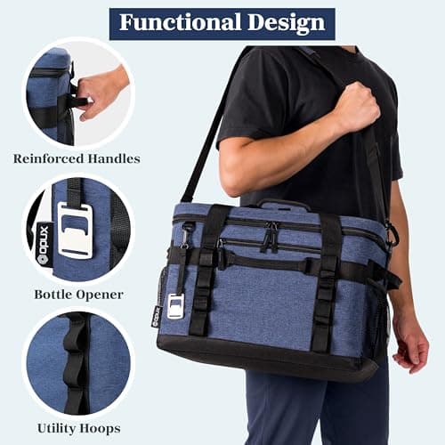 OPUX Soft Cooler Bag, Insulated Collapsible Soft Sided Portable Cooler, 48 Cans Beach Camping Leakproof Cooler with Shoulder Strap, Ice Chest for Travel Road Trip Picnic, Navy Blue — view 5