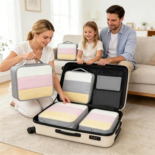 Large Packing Cubes Multicolour, Light Mesh Packing Cubes for suitcases, 6 Green Beige — view 6