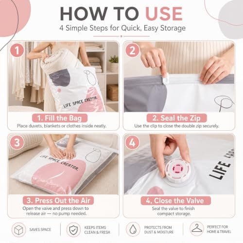 No Pump Vacuum Storage Bags, 2 Pack 100 x 80 cm Space Saver Bags for Duvets — view 4
